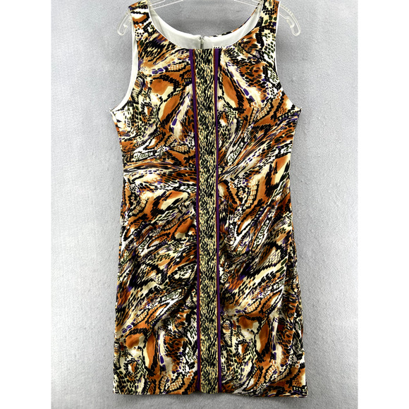 ICE Dress Womens Size 14 Brown Animal Print Multicolor Sleeveless Lined Contrast - Picture 1 of 11